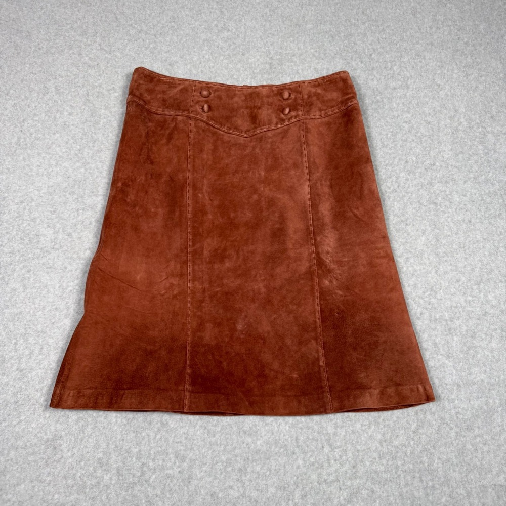 Women's Suede Midi Skirt in Rust